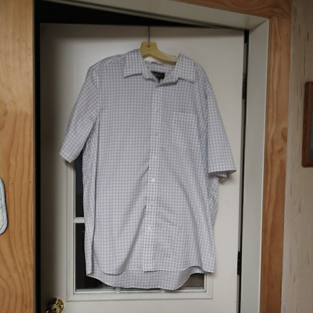 New Eddie Bauer Gray Checked Short Sleeve Button Down Shirt Men's XL Tall